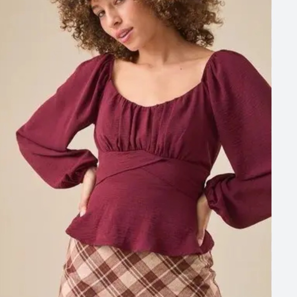 Altar'd State Deep Red Long Sleeve Blouse